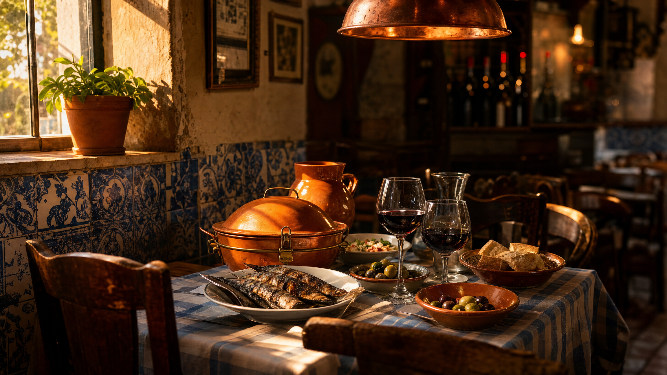 Traditional Portuguese tasca interior with authentic local dishes