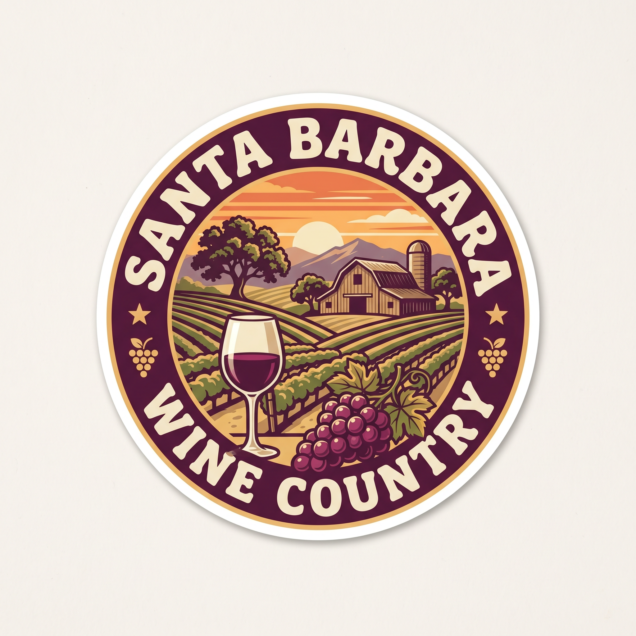 Santa Barbara wine country vineyard die-cut sticker