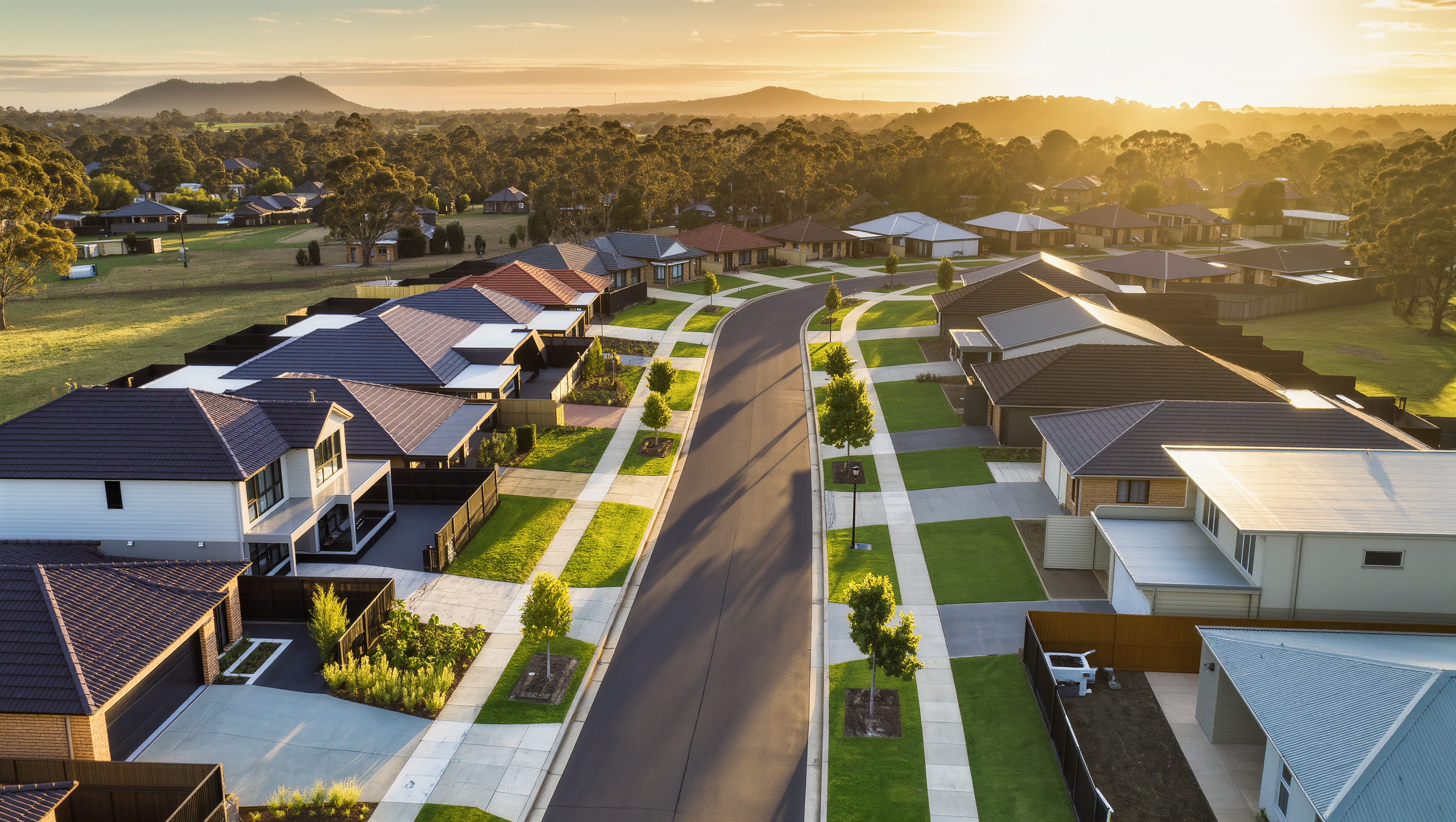 Golden-hour street view, Sunbury North