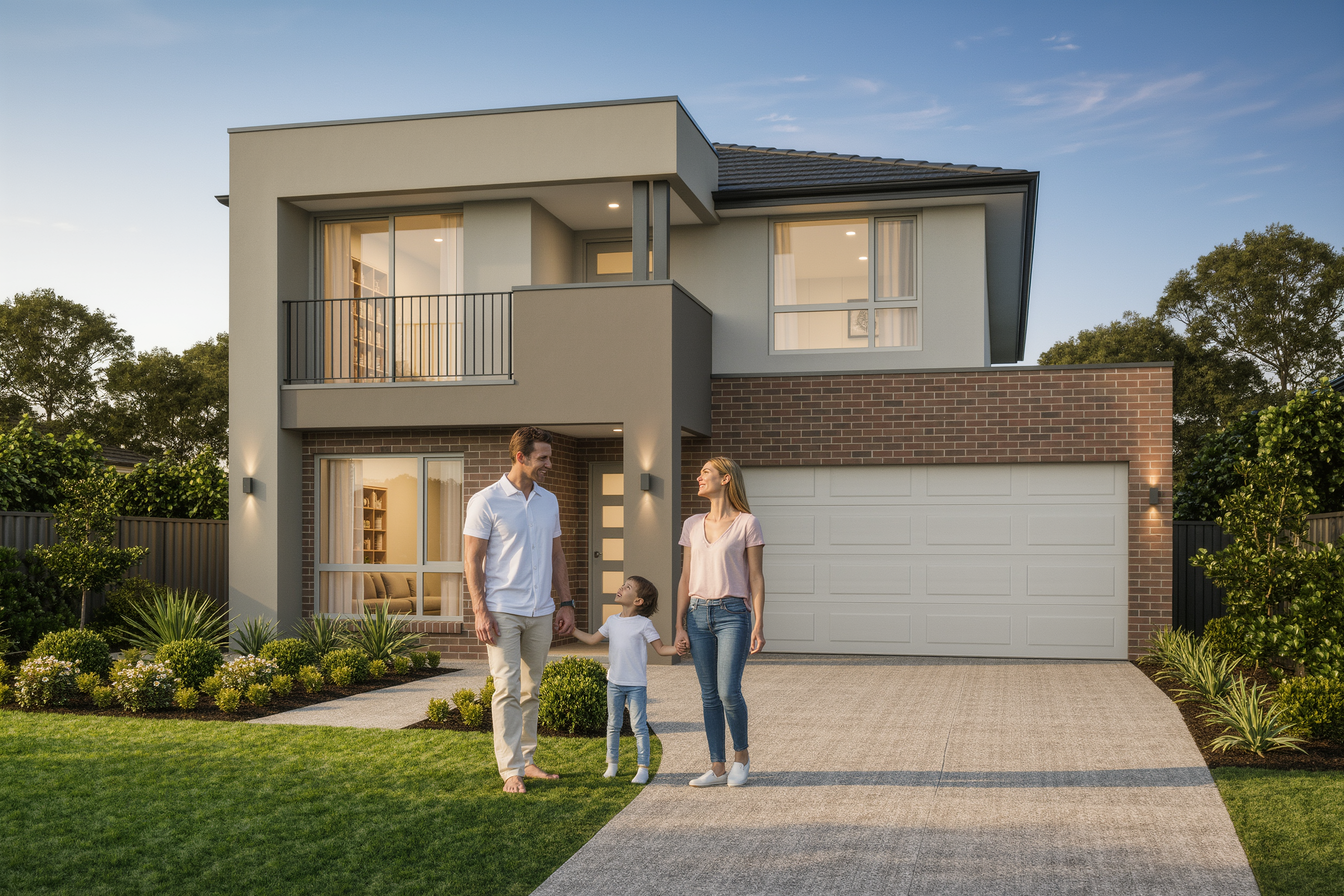 A family outside their new home — Clyde East