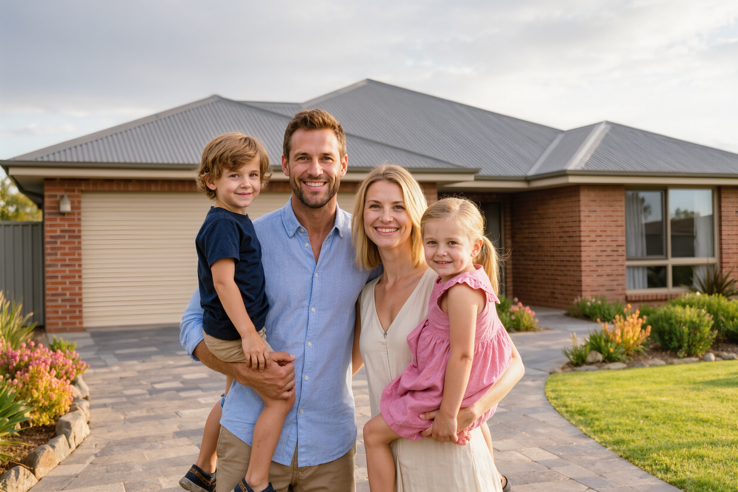 Family outside a new home in Melton West — Artist's impression