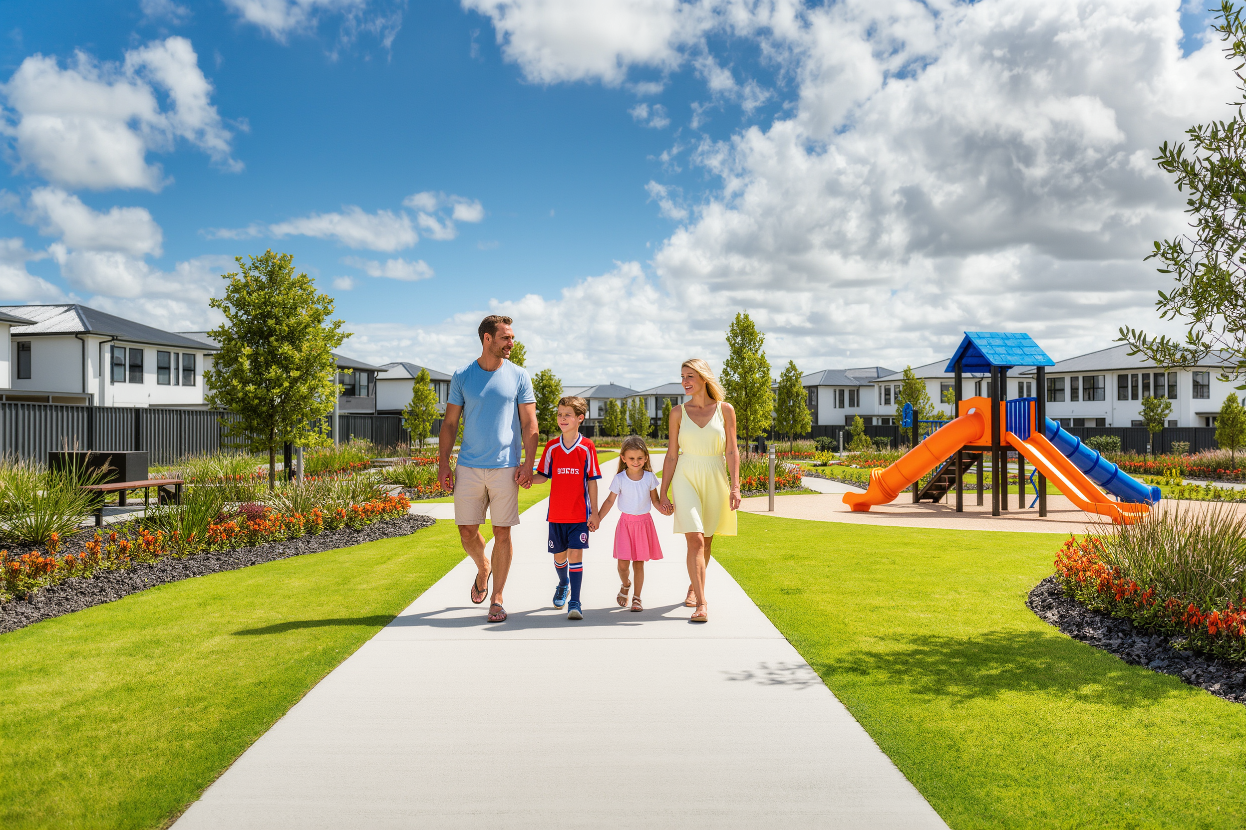 A young family outside their new home — Melton North