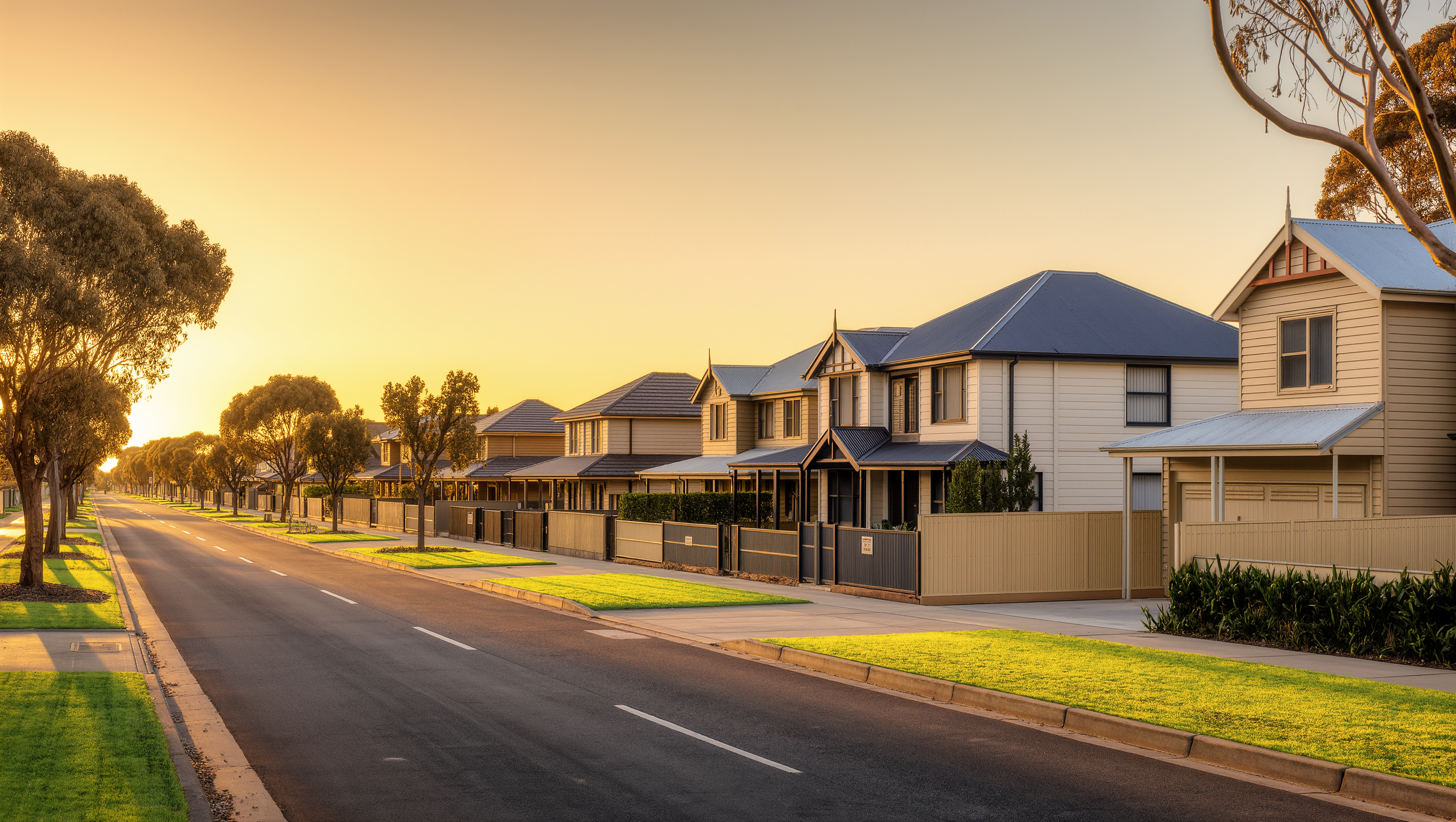 Golden-hour street in Melton West — Artist's impression
