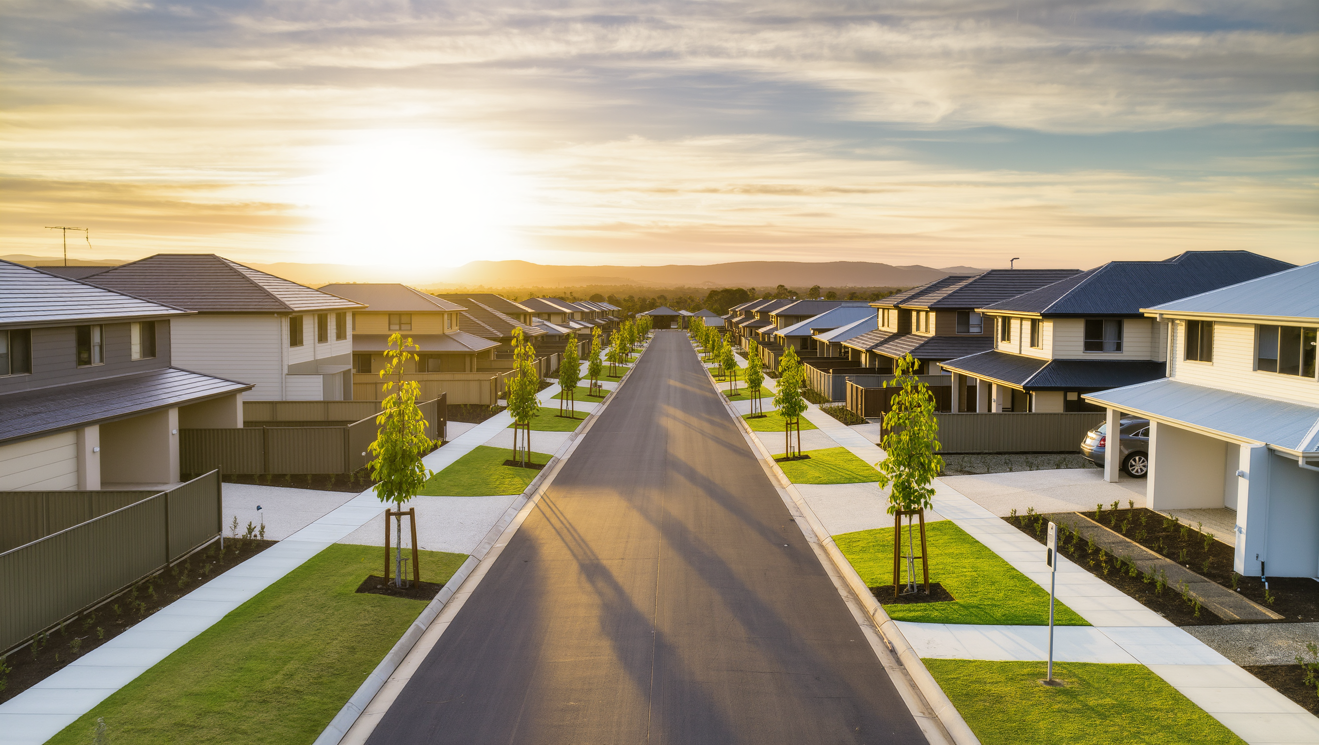 Streetscape at golden hour — Sunbury South