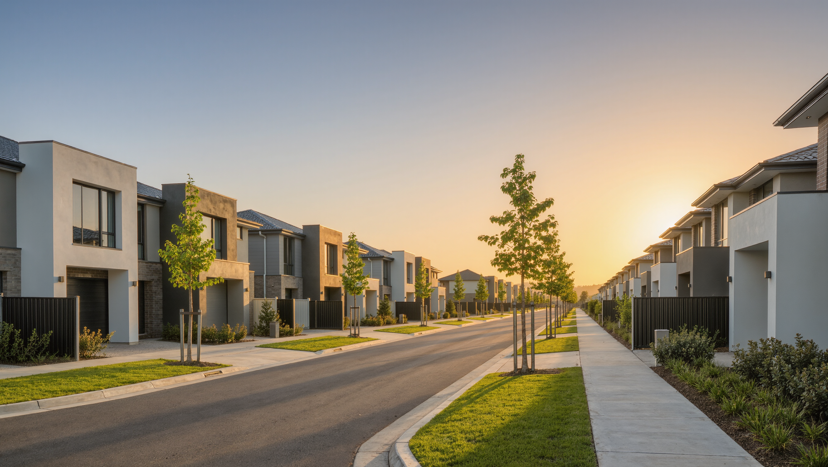 Golden hour street scene, Ballan Road