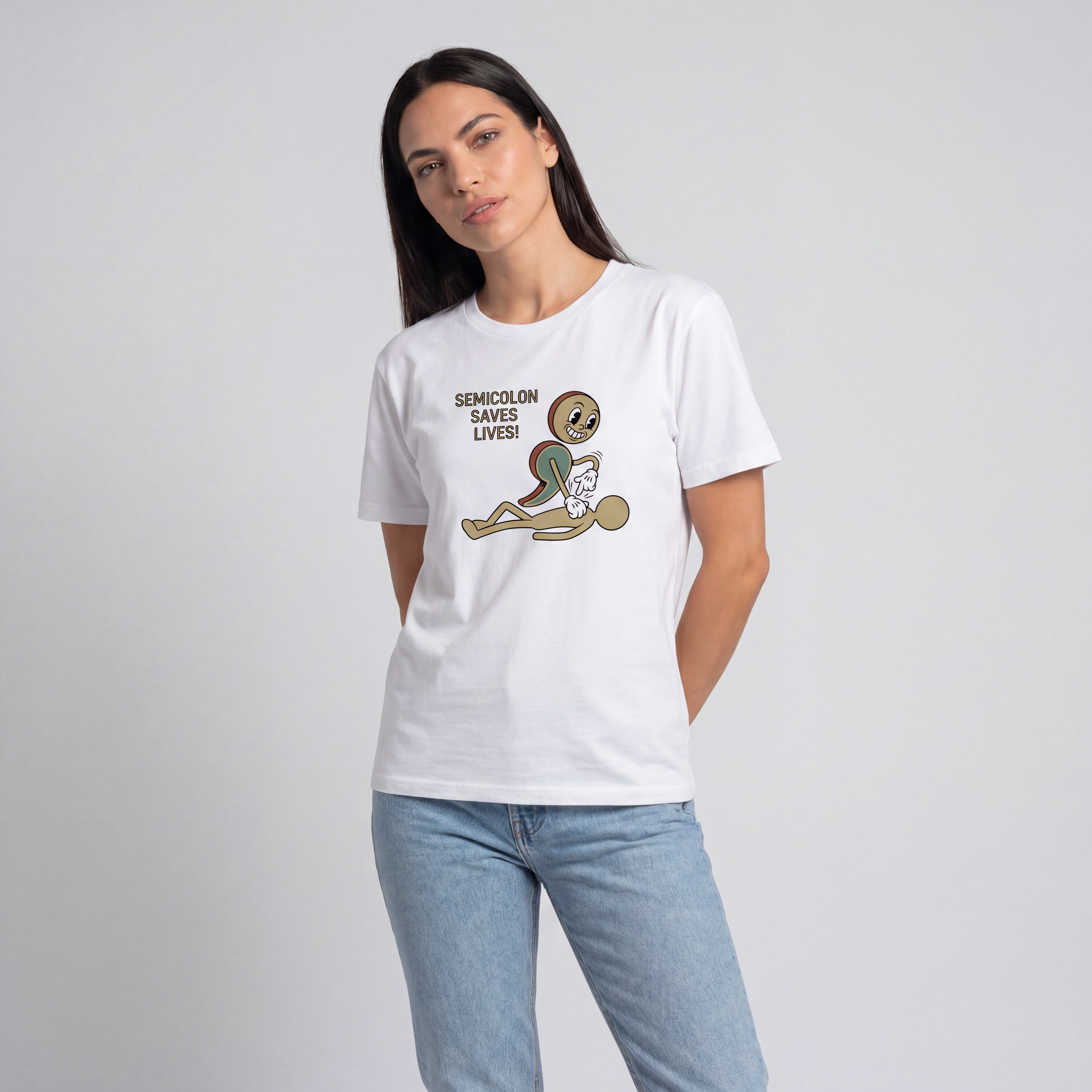 Modelo vestindo Code is Art - Semicolon Saves Lives
