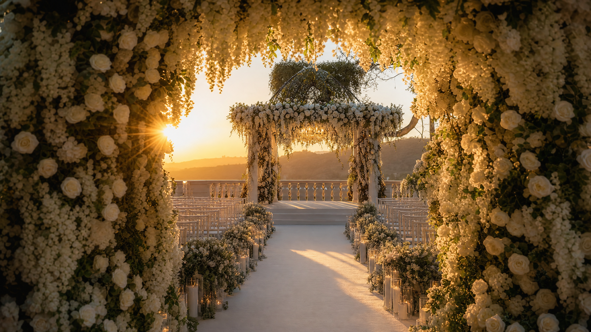 Montaje de boda con flores artificiales de lujo