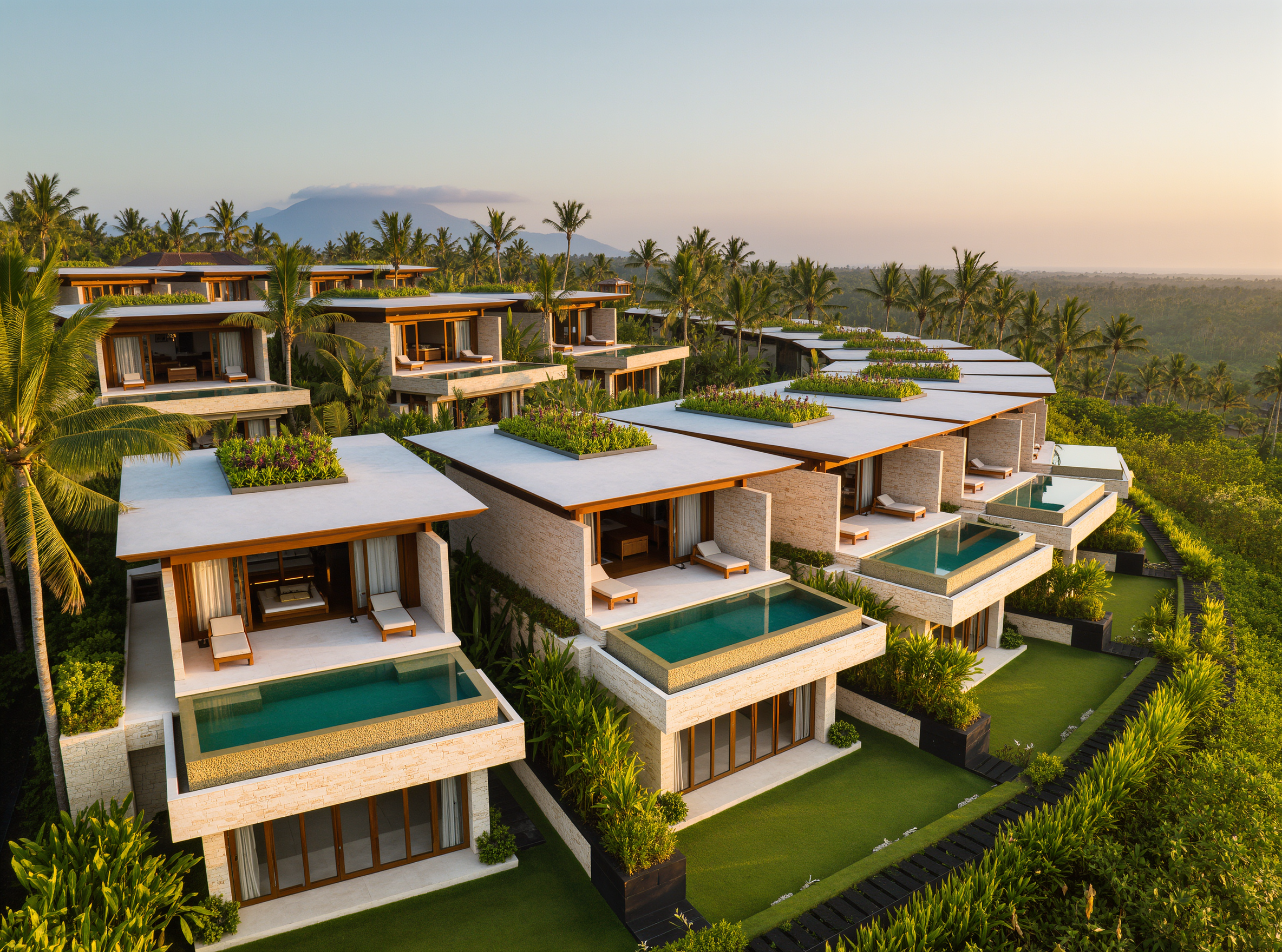 Row of modern villas in Canggu, Bali