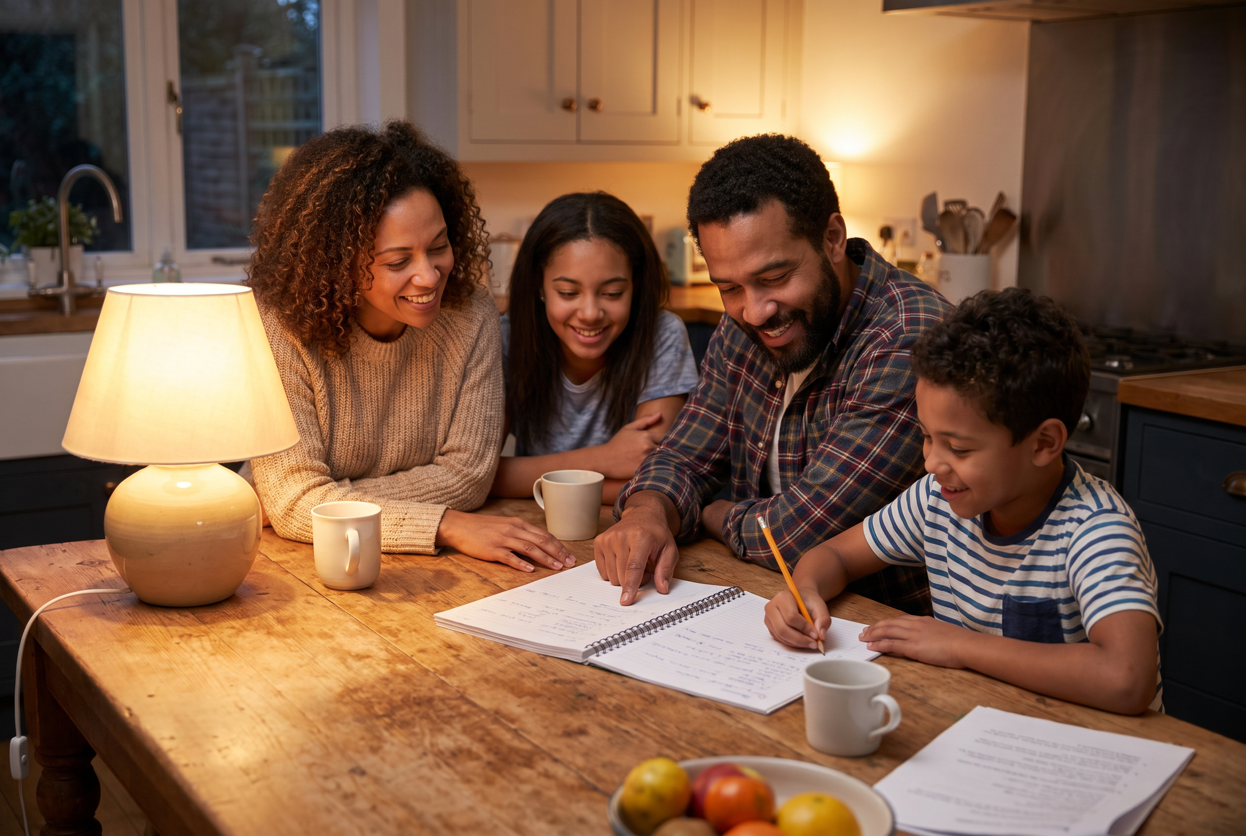 A family working through the Guardian Blueprint together at their kitchen table