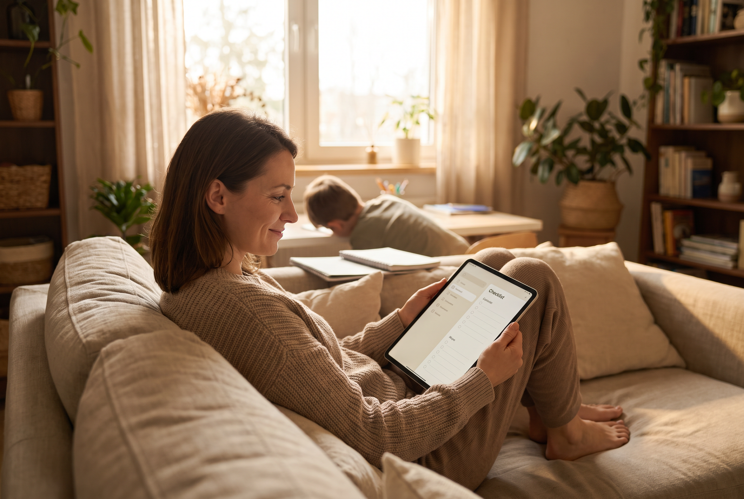 A parent checking a readiness plan on a tablet at home