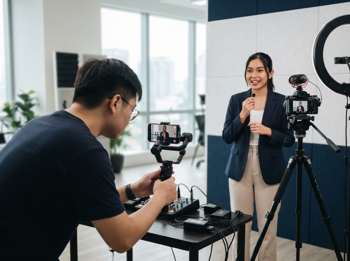 EZ Marketing content team shooting short-form video for social media