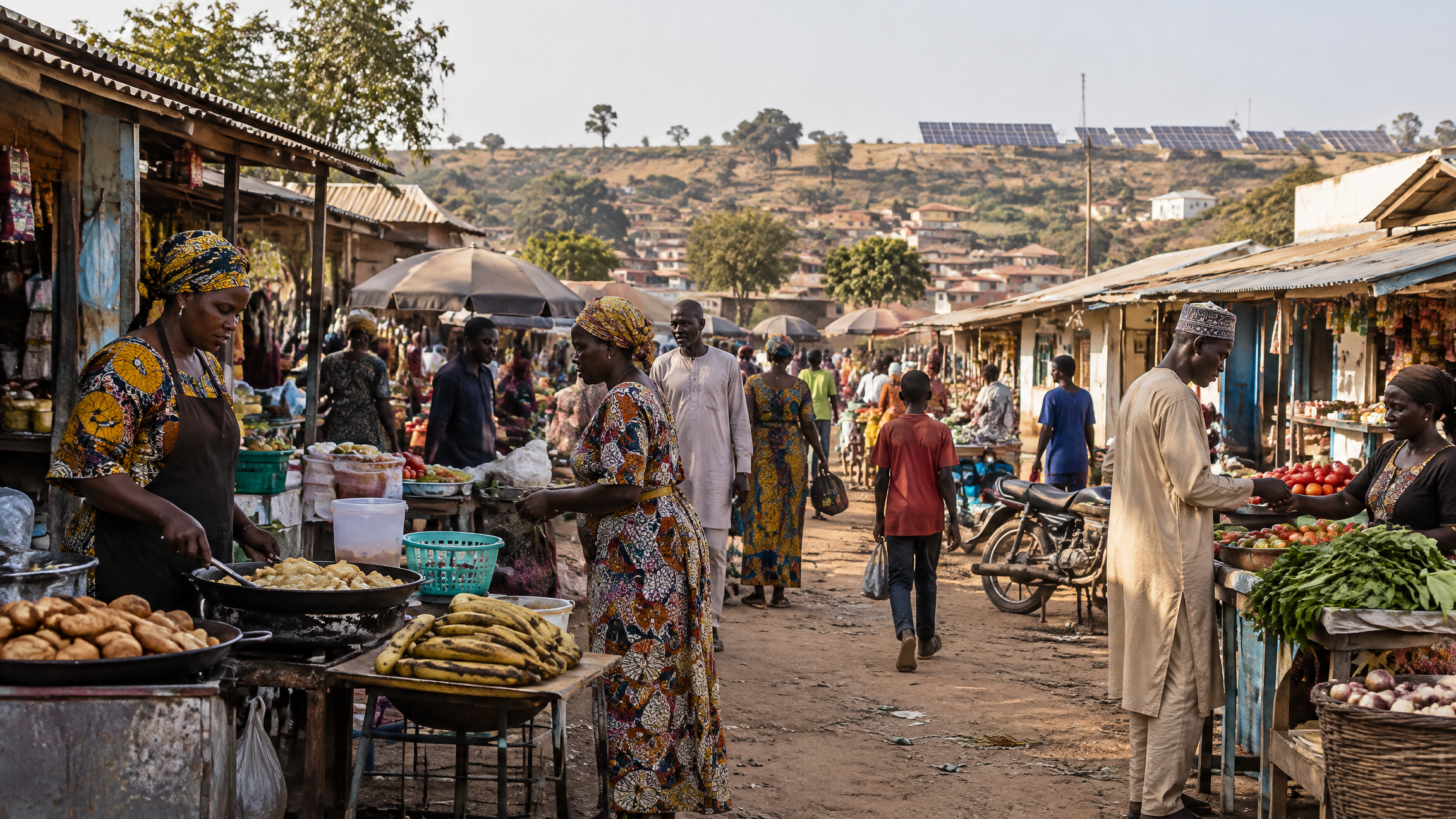 Maraban Jos community market near Green Economic Zone solar project Community market near Maraban Jos Kaduna with solar farm in background