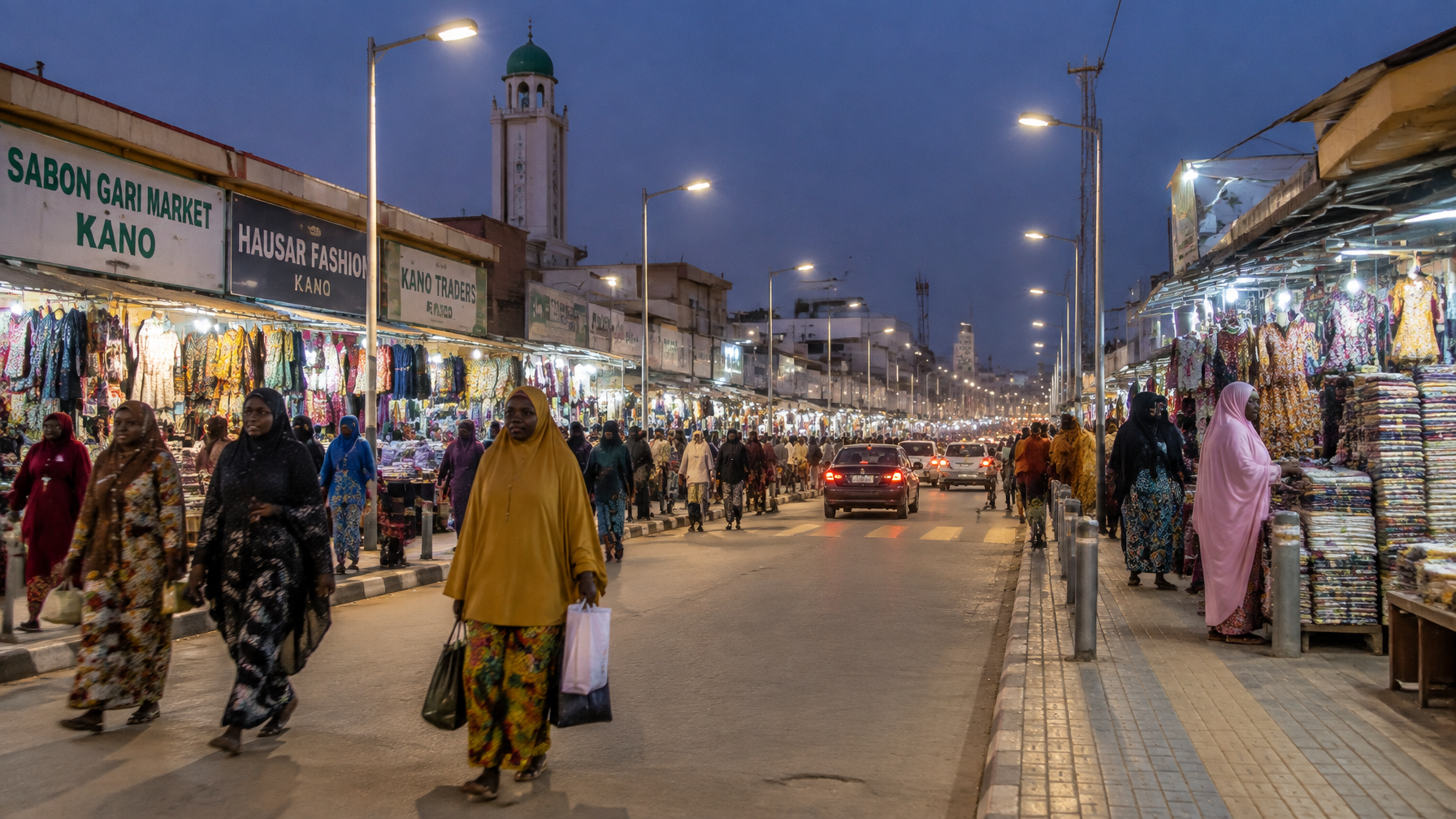 Well-lit streetlights at Sabon Gari Market Kano safer evenings