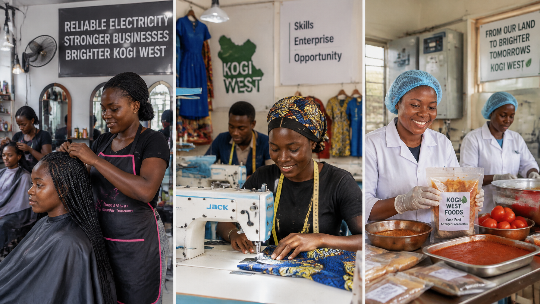 Women youth opportunities Kabba Women and youth small businesses hairdressing tailoring Kabba
