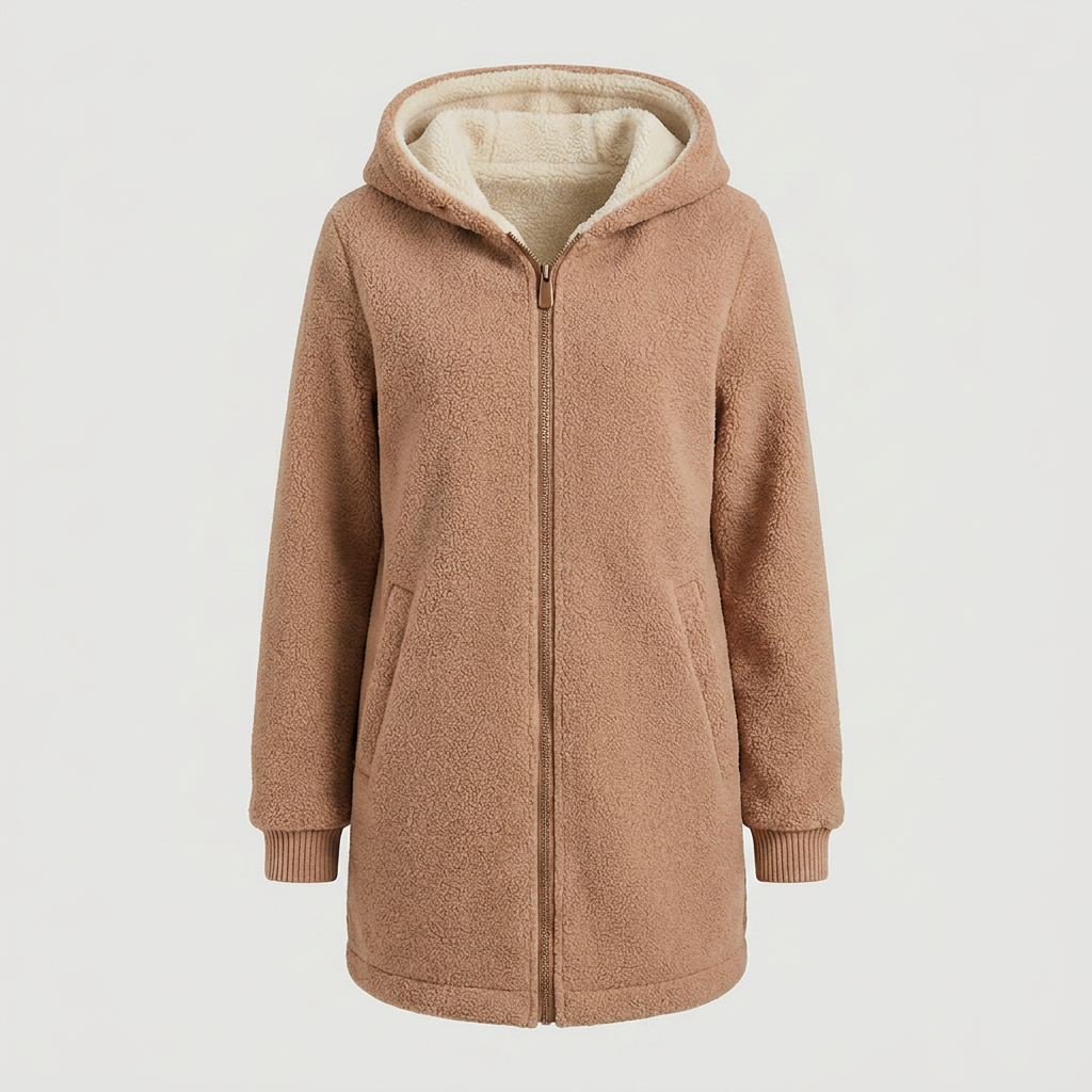 The Phoebe fleece jacket in blue, green, pink and brown hanging side by side