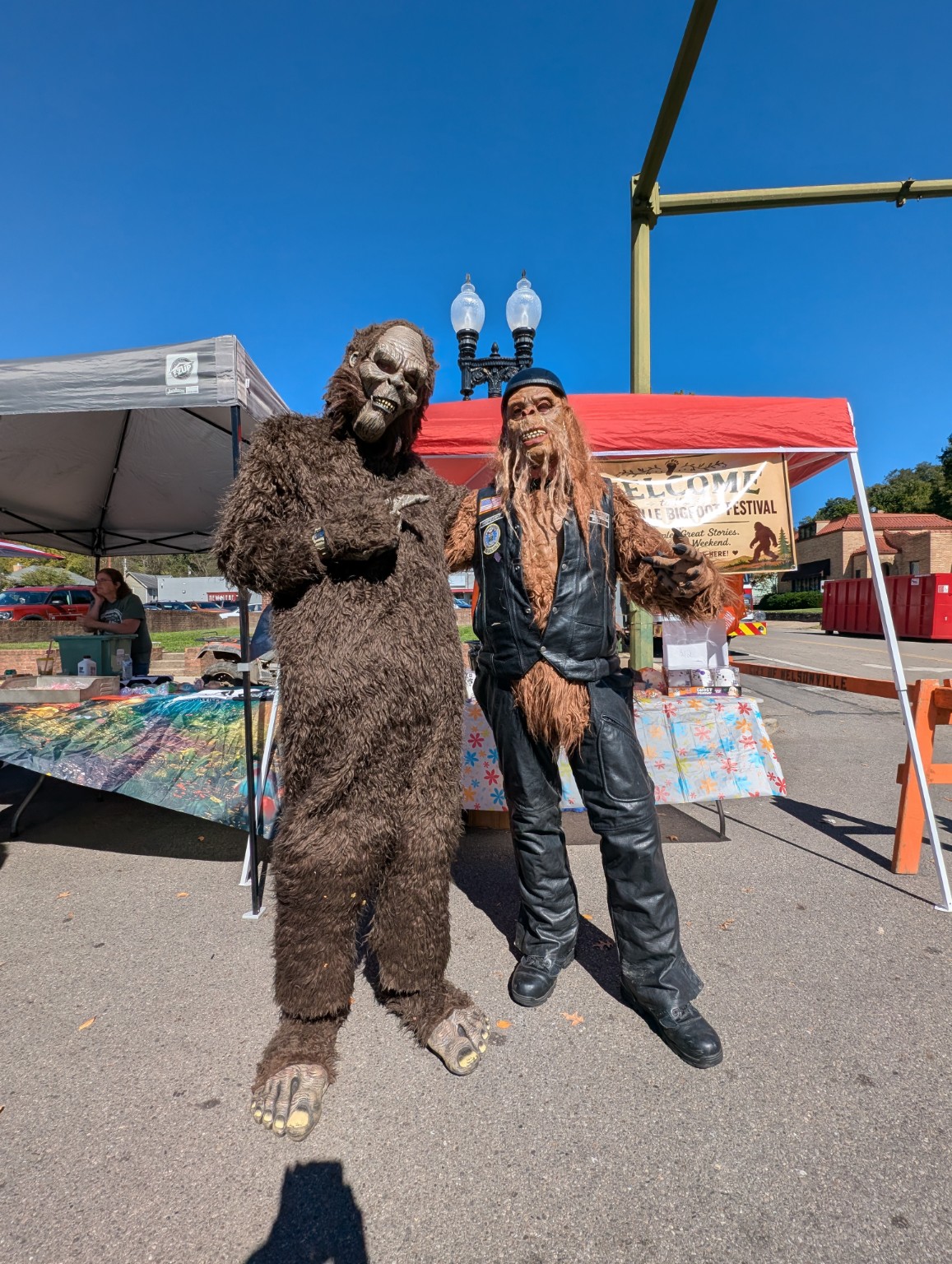 Bigfoot characters at the 2026 Nelsonville Bigfoot Festival on the Historic Public Square