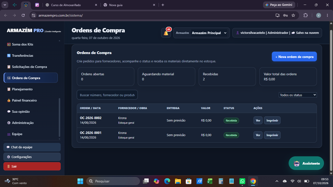 Tela de Ordens de Compra