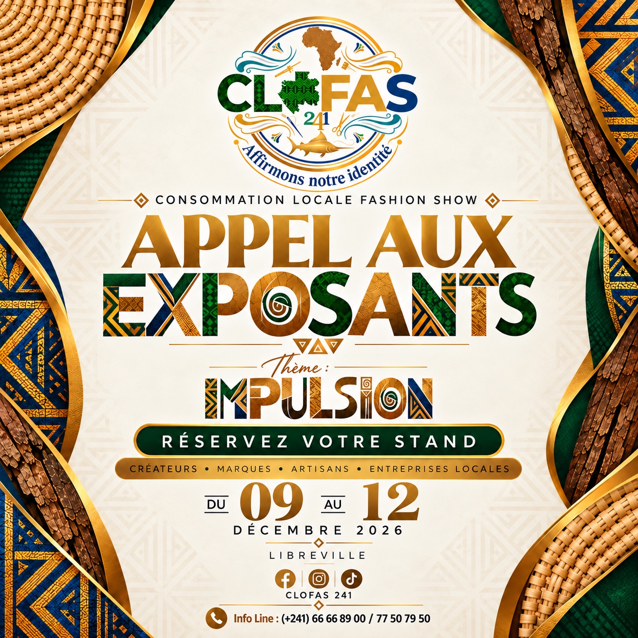 Affiche officielle de l’appel aux exposants du CLOFAS 241 2026, thème Impulsion, 9 au 12 décembre à Libreville