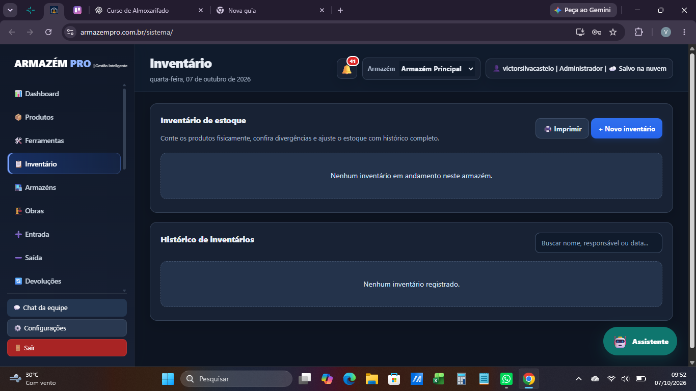 Tela de Inventário do Armazém Pro