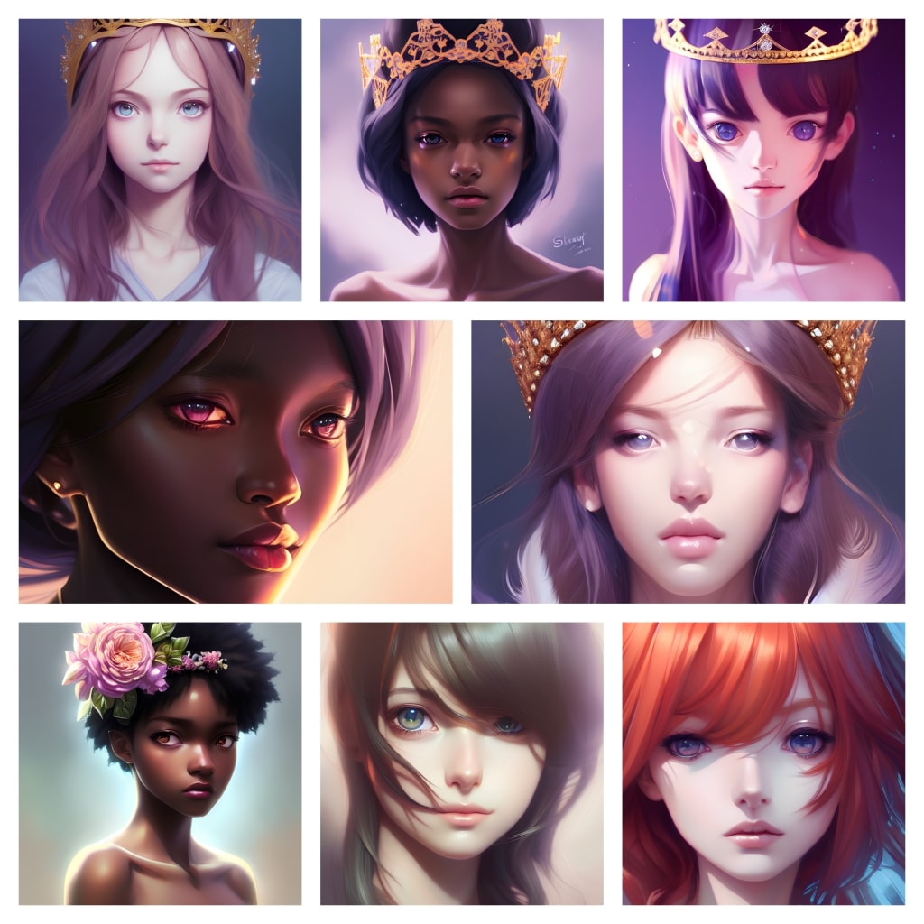 Premium AI Image  Anime character with different poses of a woman with a  camera generative ai