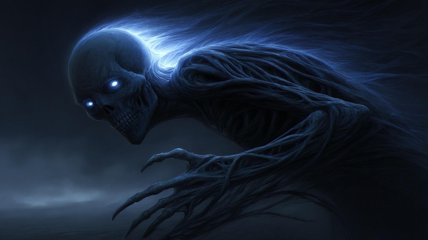 Prompt: Twisted, spectral forms, claw their way from a swirling vortex of shadows