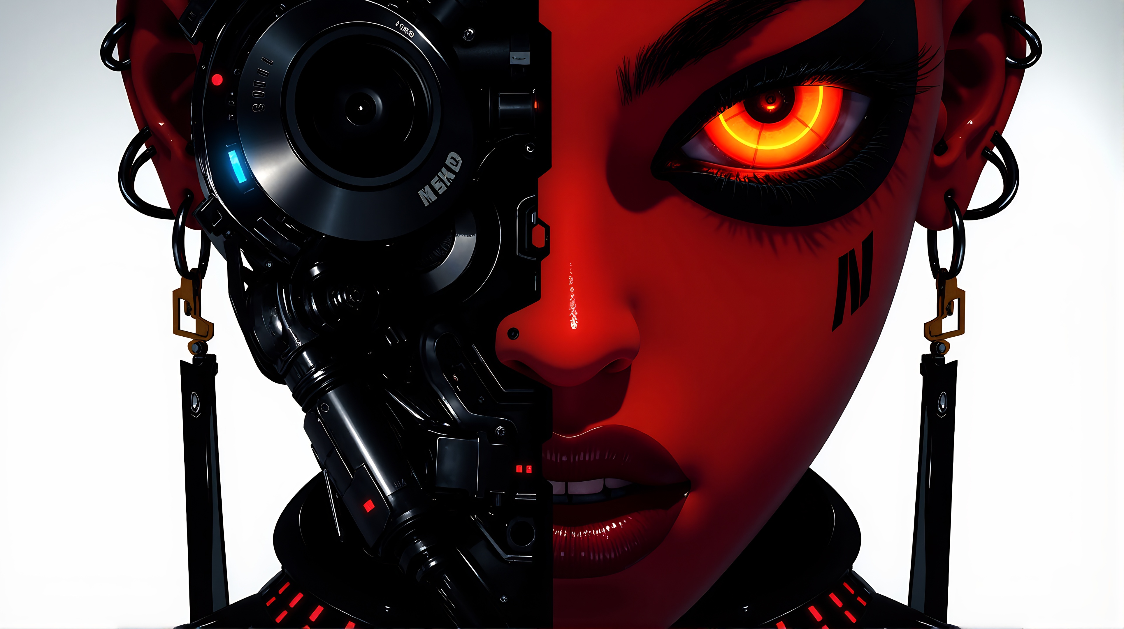 Prompt: a futuristic android face in a circuit concept, in the style of illusory hyperrealism, bold, black lines, neo-academism, scott adams, digital as manual, data visualization