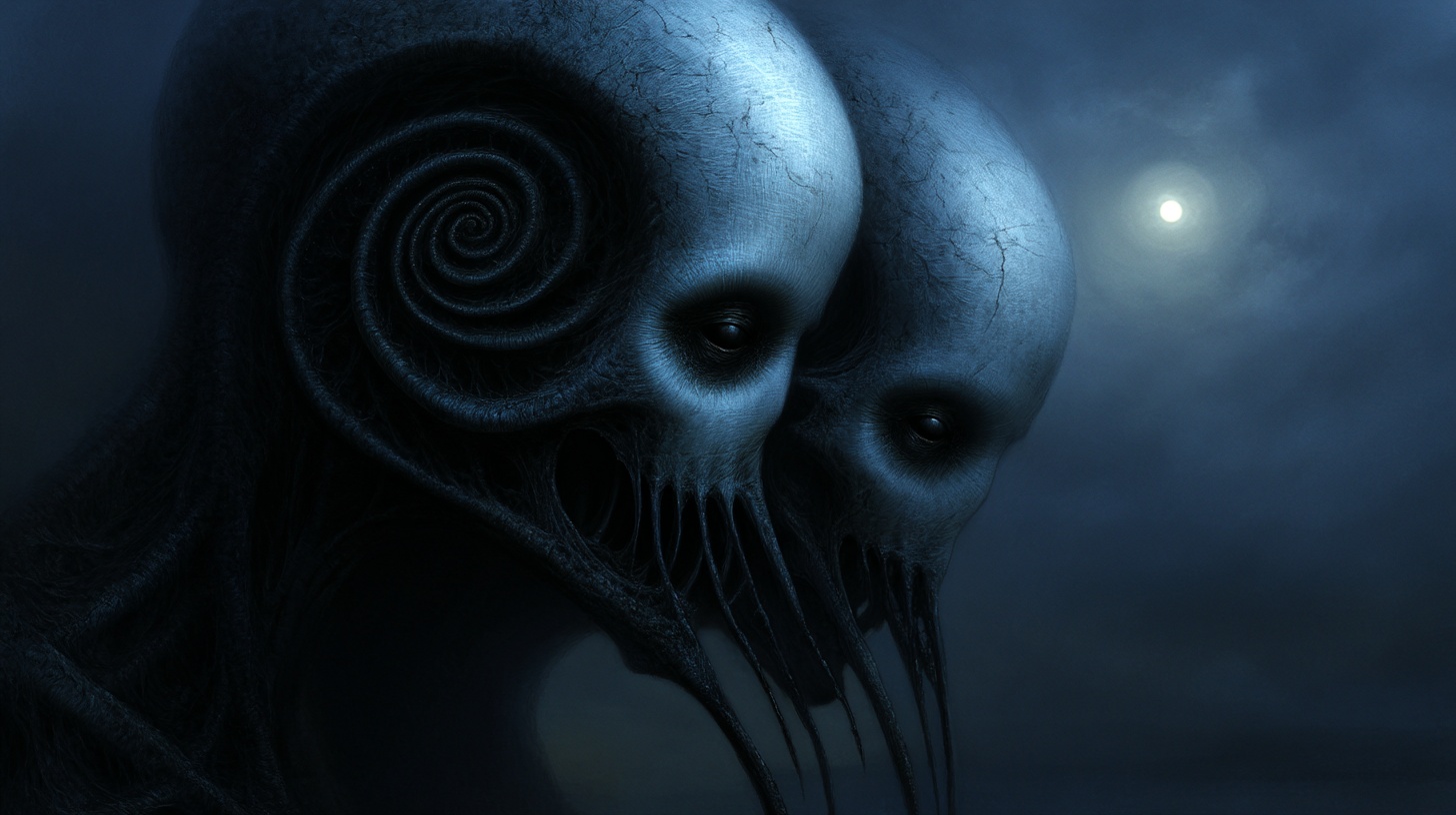 Prompt: Twisted, spectral forms, claw their way from a swirling vortex of shadows