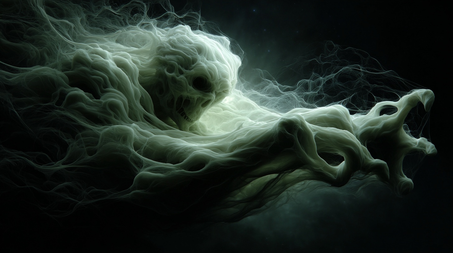 Prompt: Twisted, spectral forms, claw their way from a swirling vortex of shadows