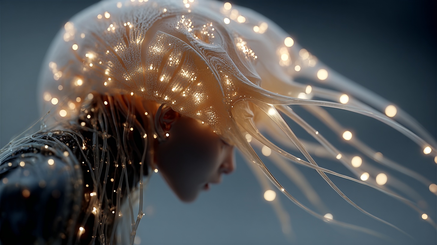 Prompt: surreal organic 3d alien emerge from the dark, extreme depth of field