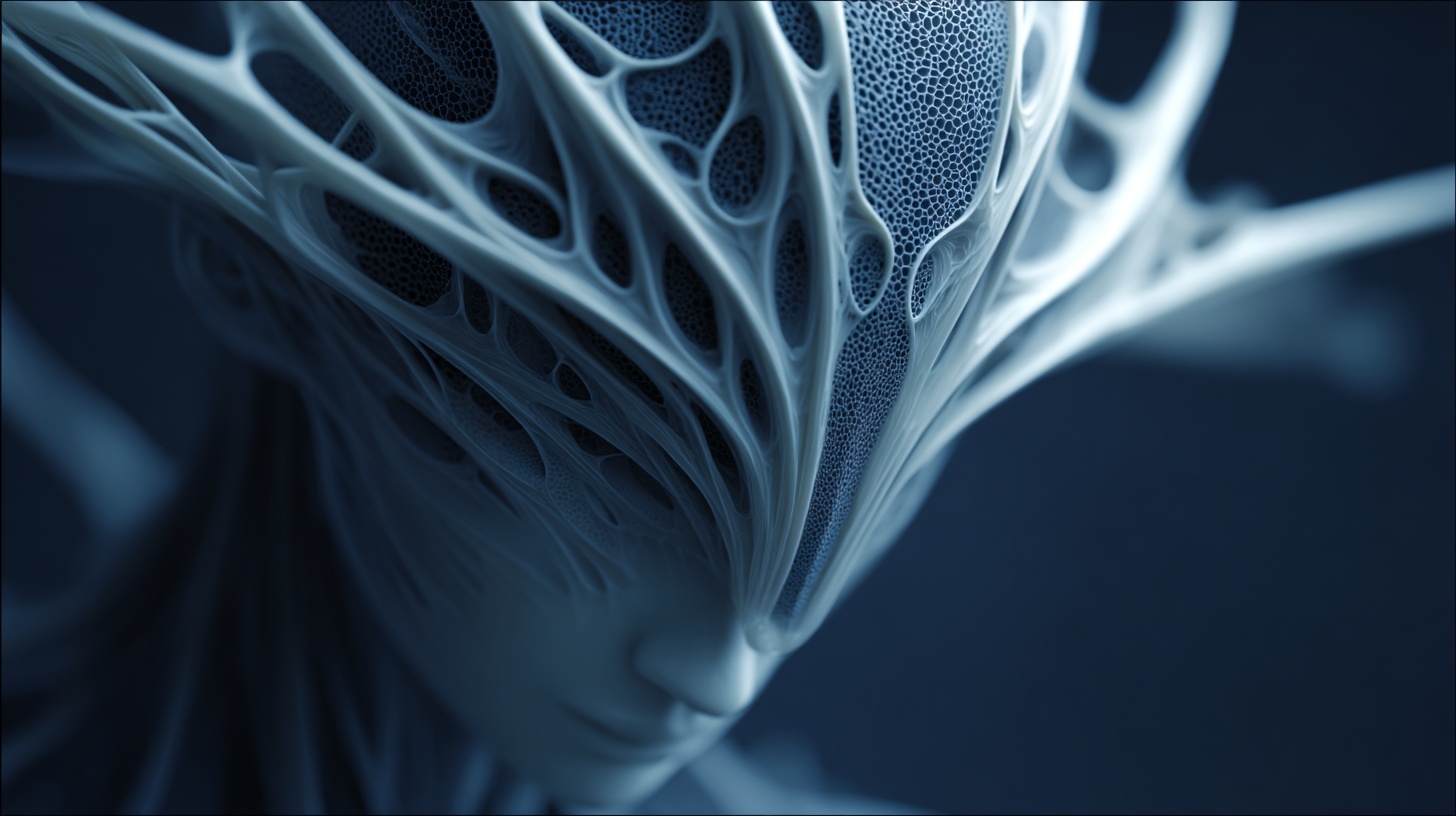 Prompt: surreal organic 3d alien emerge from the dark, extreme depth of field