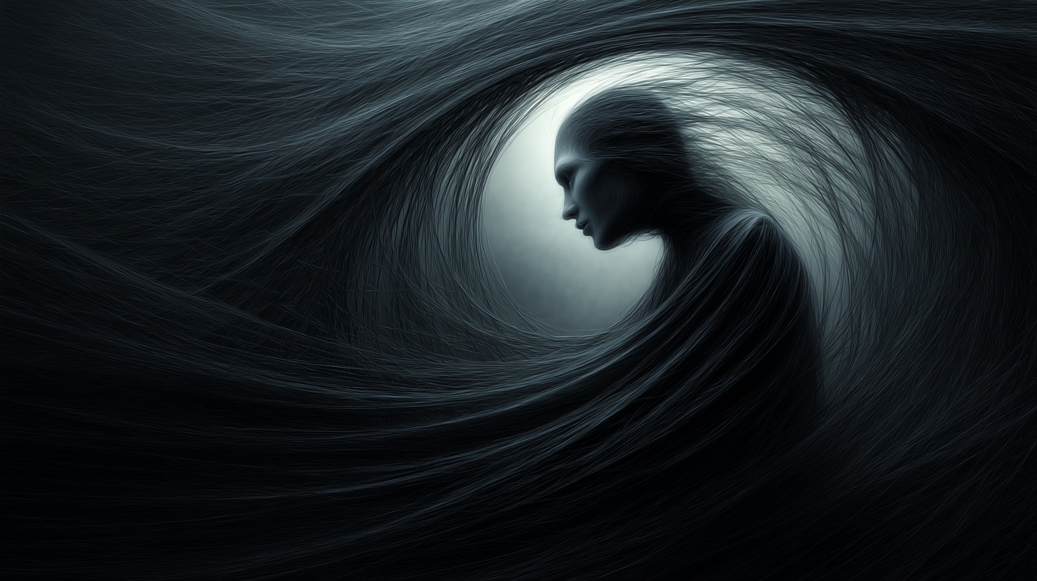 Prompt: Twisted, spectral forms, claw their way from a swirling vortex of shadows