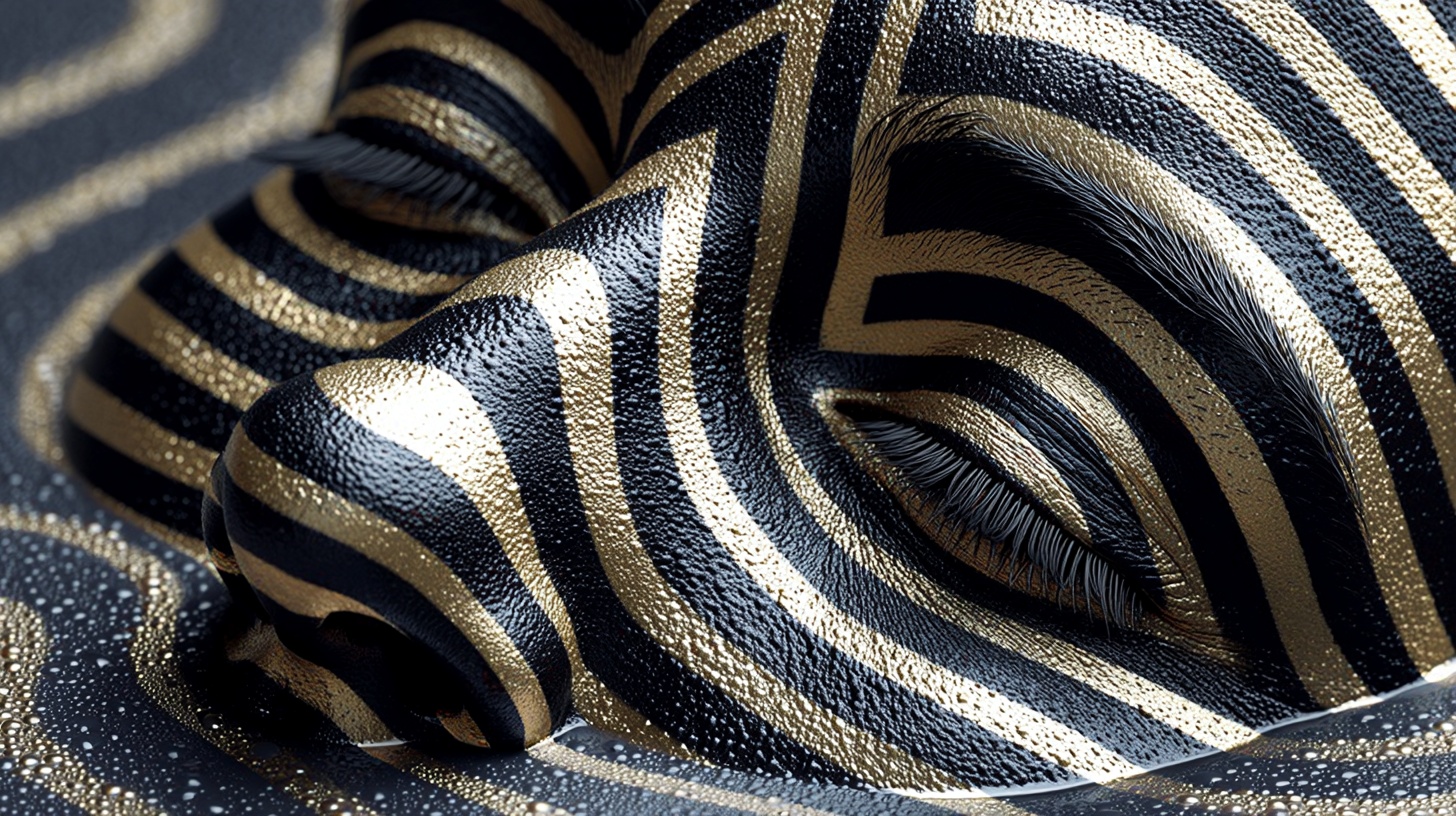 Prompt: striped face emerge from the striped liquid