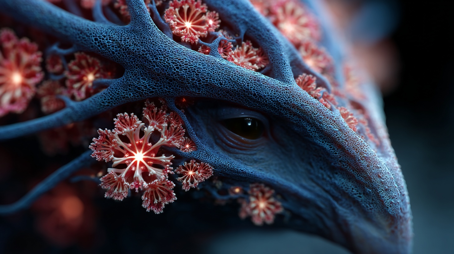 Prompt: surreal organic 3d alien emerge from the dark, extreme depth of field