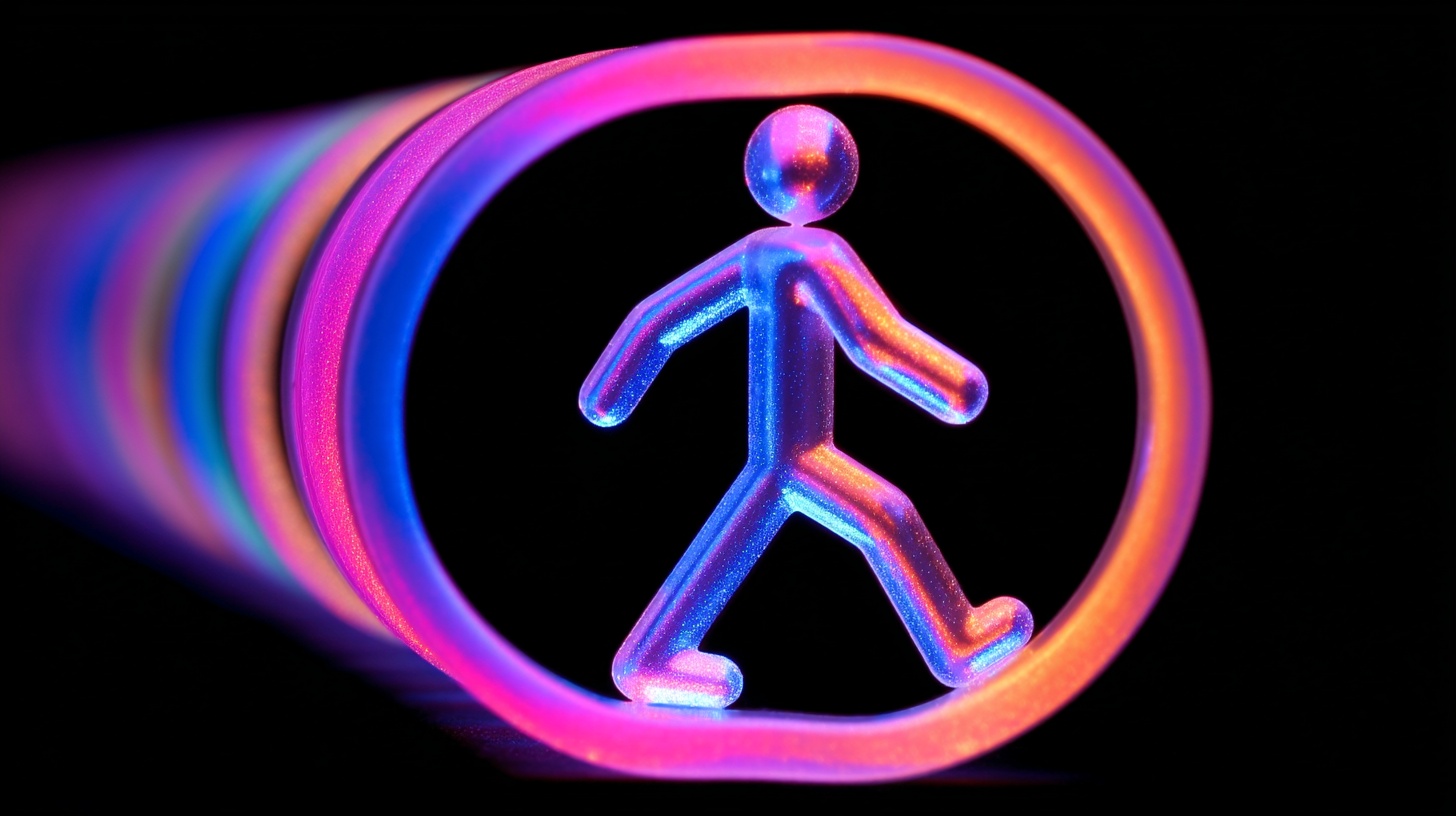 Prompt: white metallic stickman walking on a blacklight tube