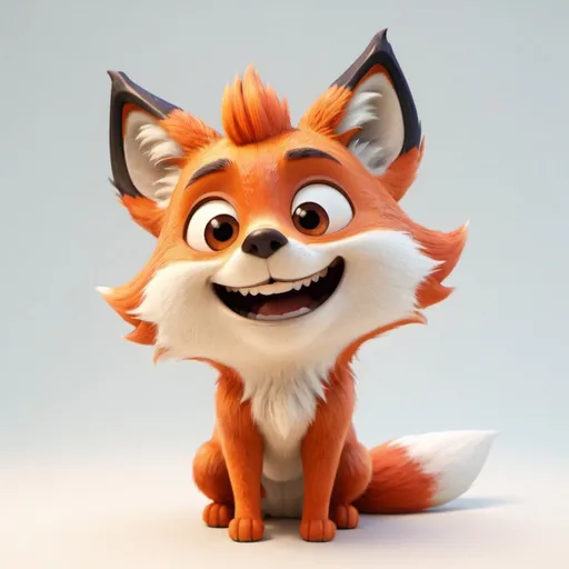 Prompt: Disney style illustration of a cute 9-tailed fox smiling on a white background 4k