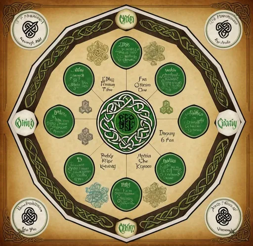 Prompt: A  Celtic themed hexagonal map of 6 low fantasy kingdoms. A different castle at each point of the hexagon.