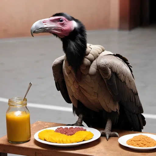 Prompt: condor cocinando comida colombiana