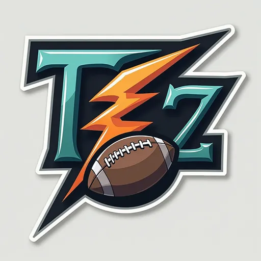 Prompt: Need a logo designed for the team "T2N2" which stands for top 2 but not 2. We are the T2N2 Lightning. Please incorporate T2N2 and Lightning. Use the colors Black, Grey, Orange and an accent of teal. a slight hawaiian them can be added as well. 

Do this same prompt again with the "2" being a lightning bolt again but add a football somewhere as this is for a football team and above the entire logo have "7v7" put somewhere as thats the type of football league this team is playing in