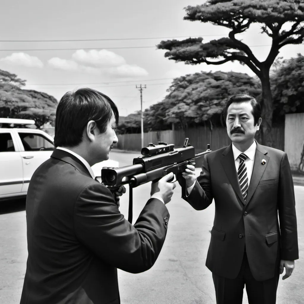 Prompt: Punpun onodera shooting Mexican president Lopez Portillo 