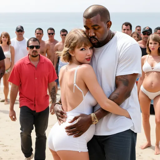 Prompt: Kanye west watching los voladores de papantla in mexico   huging pregnant taylor swift  during a summertime family vacation