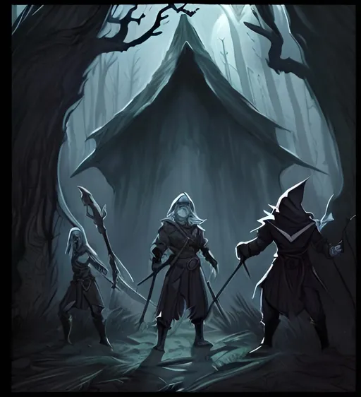 Prompt: A draw style D&D of dark forest with no person