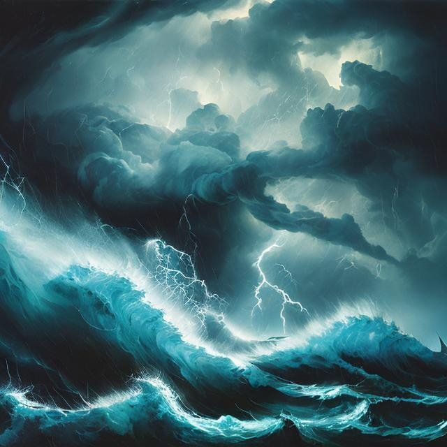 Prompt: Cyclops in stormy seas, oil painting, raging waves, dramatic lightning bolts, high quality, fantasy, intense color contrast, stormy atmosphere, detailed facial features, epic scene, dynamic composition, realistic, dramatic lighting, game-rpg style, intense gaze, powerful waves, atmospheric, dynamic, traditional art, professional, epic fantasy