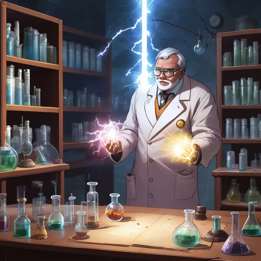 Prompt: scientist spell laboratory lightning battle 


