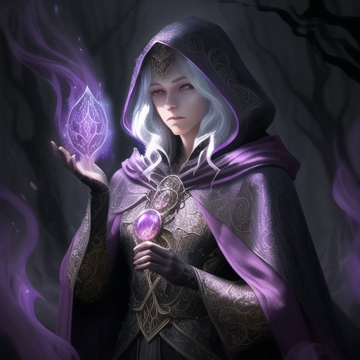 Prompt: Fantasy illustration of a mysterious impersonator, magical realms, mystical aura, intricate cloak with shimmering details, enigmatic expression, ethereal essence, high quality, fantasy, detailed cloak, mystical, magical, mysterious, fantasy style, atmospheric lighting