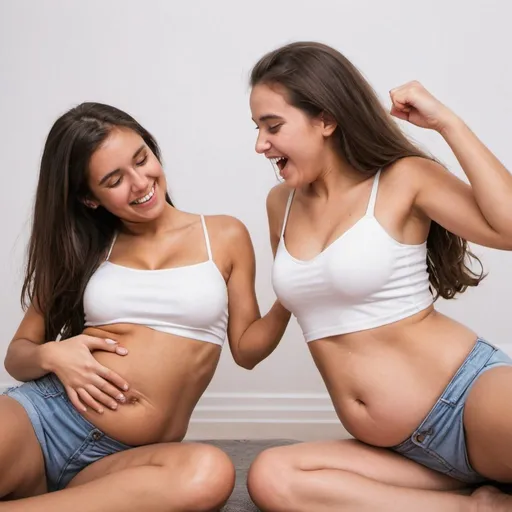 Prompt: 2 girls making themselves happy and pushing their bellies together