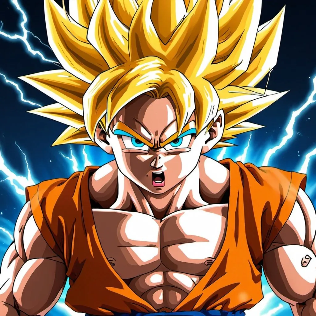 Prompt: goku going super sayan