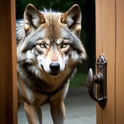 Prompt: A wolf knock the door