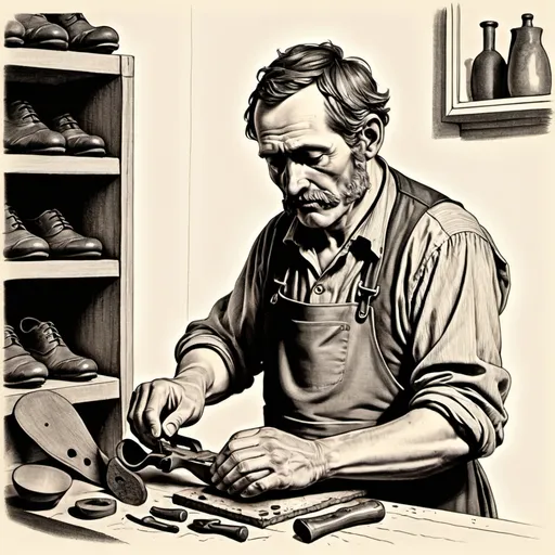 Prompt: A drawing of a father who is a shoemaker