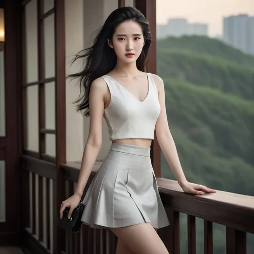 Prompt: [5740c0cee] Liu Yifei, gracefully adorned in a short skirt that accentuates her elegance, poses with confidence, showcasing her mesmerizing long legs. The vibrant visual composition captures the essence of sophistication and charm. The camera, set at a vertical orientation (9:16 aspect ratio), frames her with precision, highlighting every detail. In the softly lit ambiance of twilight, the photograph emanates a subtle yet enchanting allure. The style of the image exudes a blend of classic glamour and contemporary chic, while the use of a high-quality lens enriches the clarity and depth. Shot with a touch of mystery and allure, this image of Liu Yifei is reminiscent of a timeless cinematic moment, akin to a scene from a captivating film. The prompt for MidJourney: Liu Yifei in a short skirt, exuding elegance and confidence. Graceful pose, long legs. 9:16 aspect ratio, twilight ambiance, classic-contemporary style, high-quality lens. --v 6.0 --s 300 --ar 9:16 --c 0


