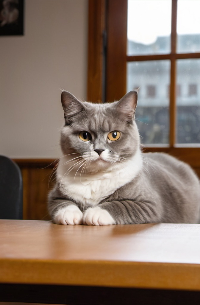 Prompt: I  cat sitting in a table